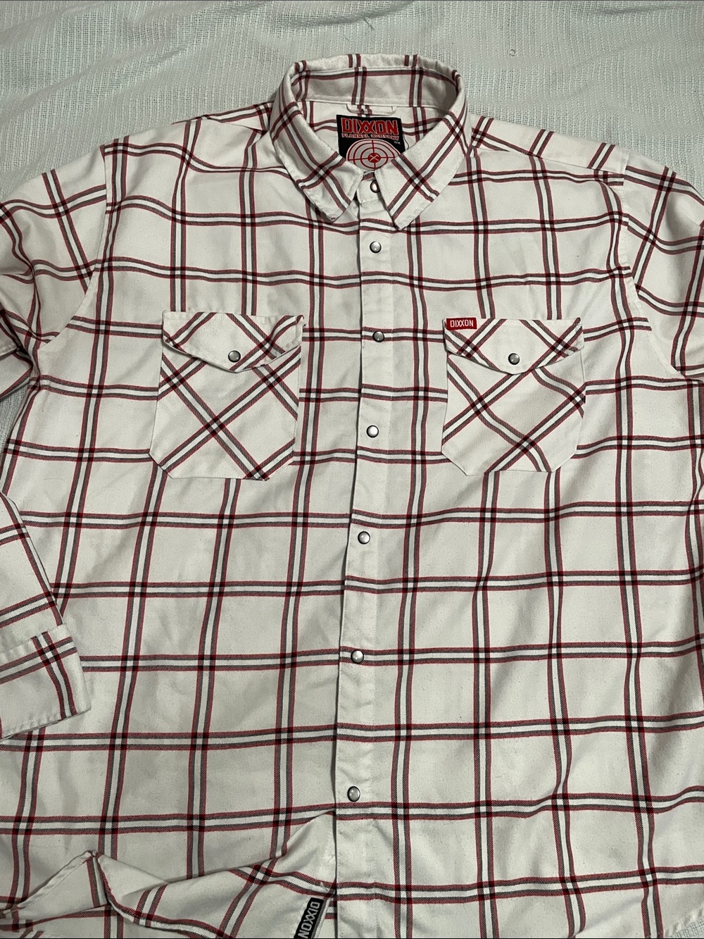 DIXXON White and Red Plaid Snap-Front Button Down Shirt